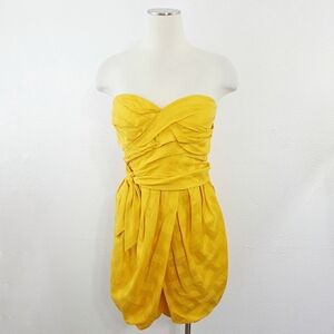 Marc Jacobs Y2K Yellow Strapless Mini Dress Bubble Hem Pleated Bow Size 8 New
